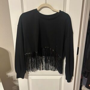 BLACK FRINGE SWEATER SWEATSHIRT